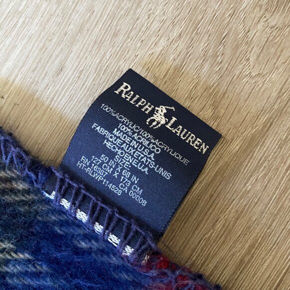 Vintage Ralph Lauren Plaid Blanket Throw Scarf 100% Acrylic - Picture 5 of 10